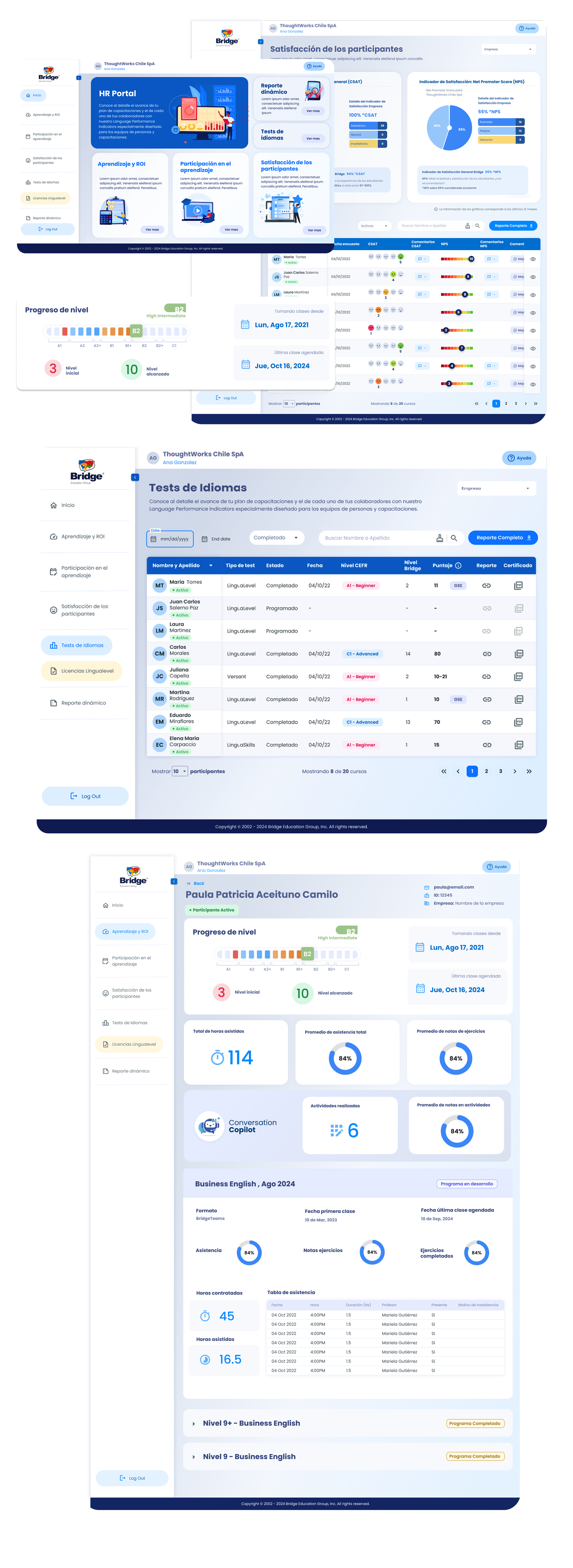 HR Portal de Bridge: dashboard, tests de idiomas y perfil de colaborador