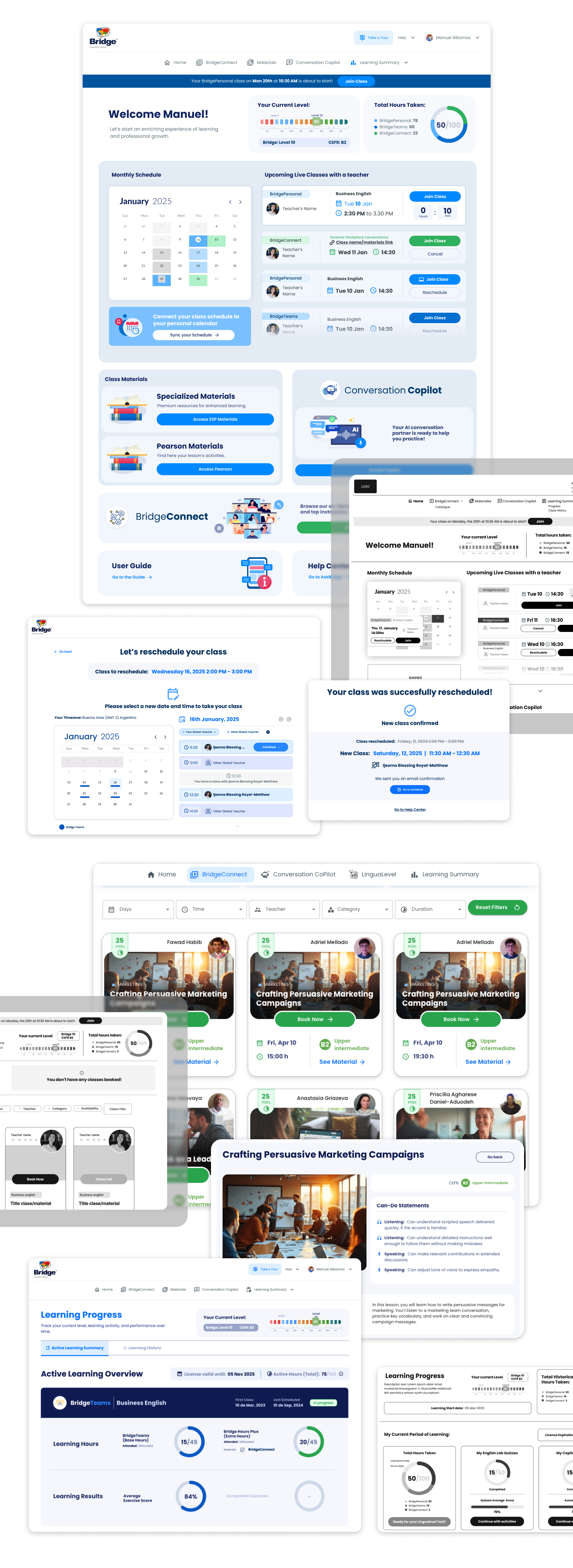 Learner Platform de Bridge — vistas ampliadas del producto