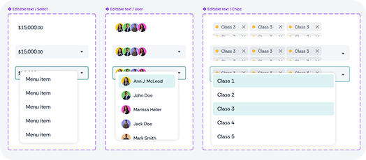 WiseCost — componentes UI: select, usuarios y chips